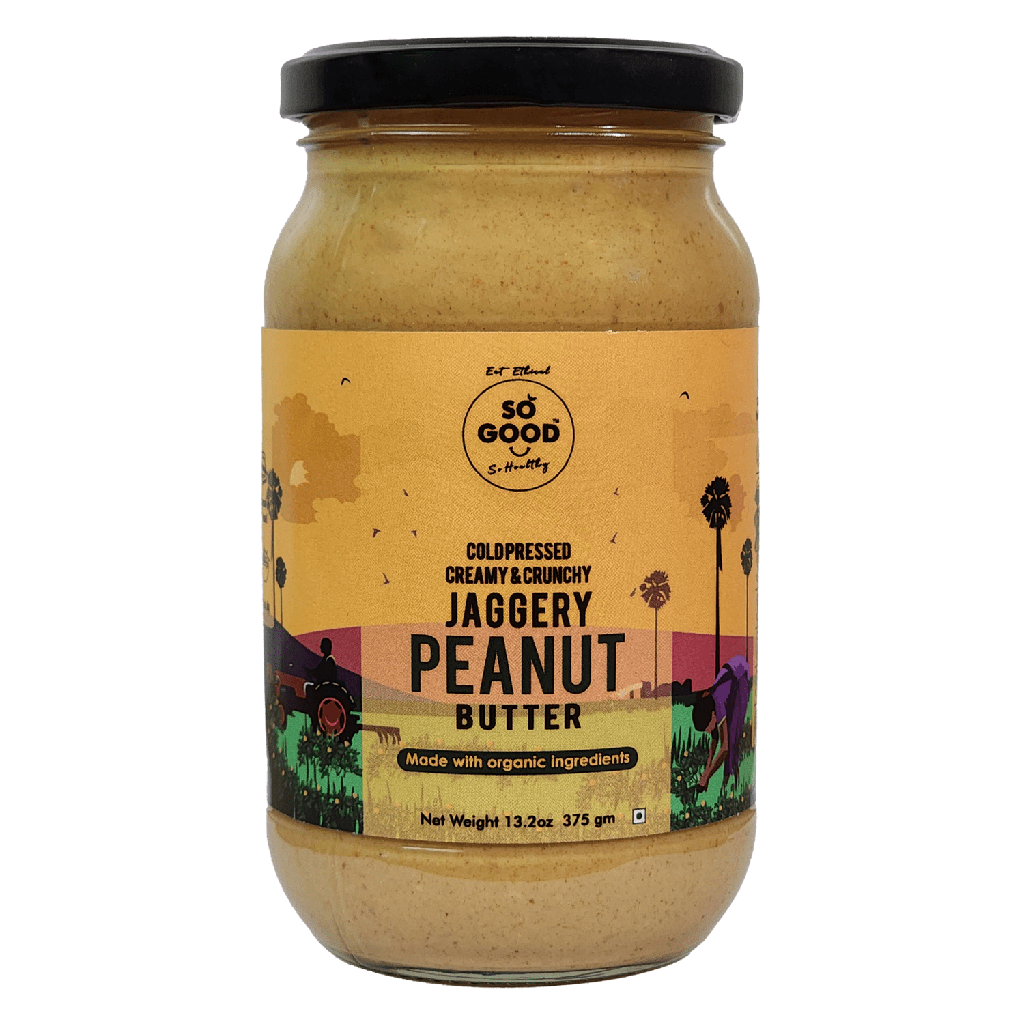 SO GOOD Natural Creamy And Crunchy Jaggery Peanut Butter 375gm