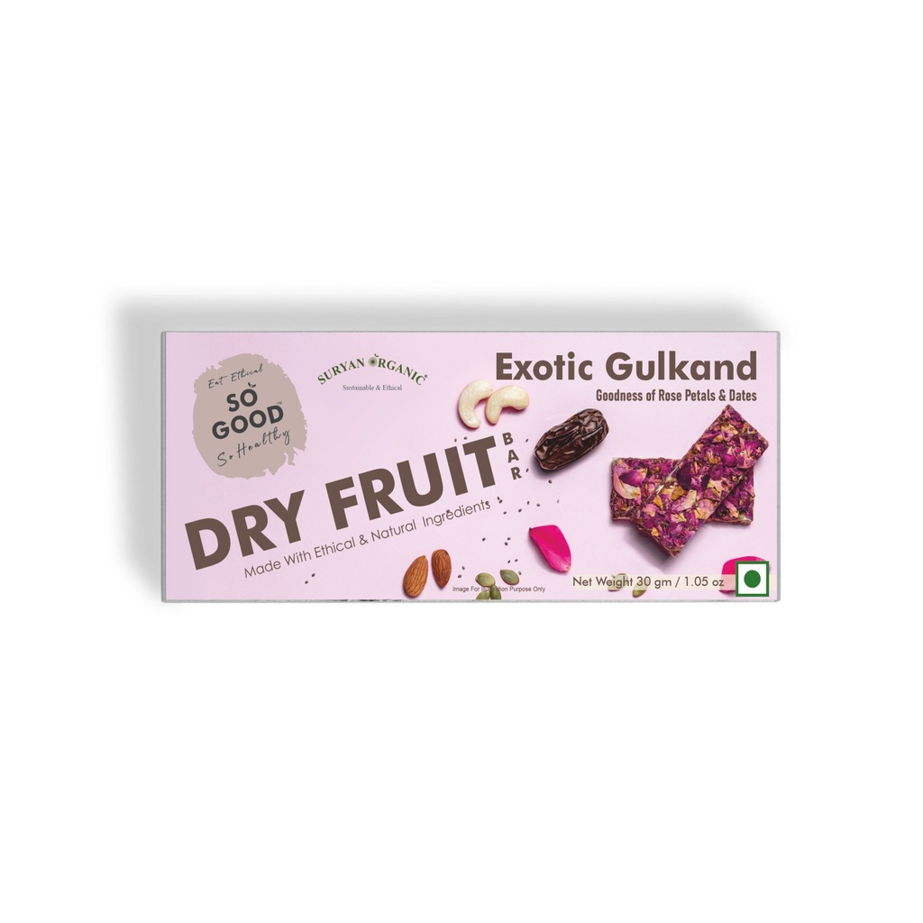 SO GOOD Exotic Gulkand Dry Fruit Bar 30gm